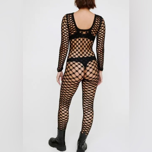 NASTY GAL  Seamless Long Sleeve Net Jumpsuit In Black Small/Medium New NWT - Picture 2 of 8